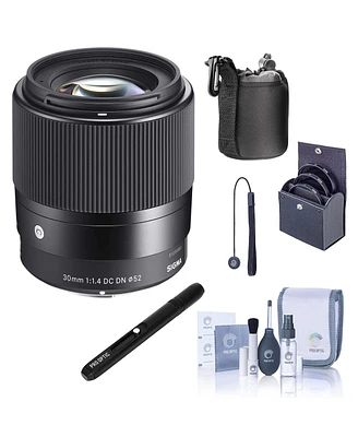 Sigma 30mm f/1.4 Dc Dn Contemporary Lens for Micro Four Thirds, Bundle with 52mm Filter Kit, Cleaning Kit, Lens Cap Tether, Lens Cleaner, Lens Pouch