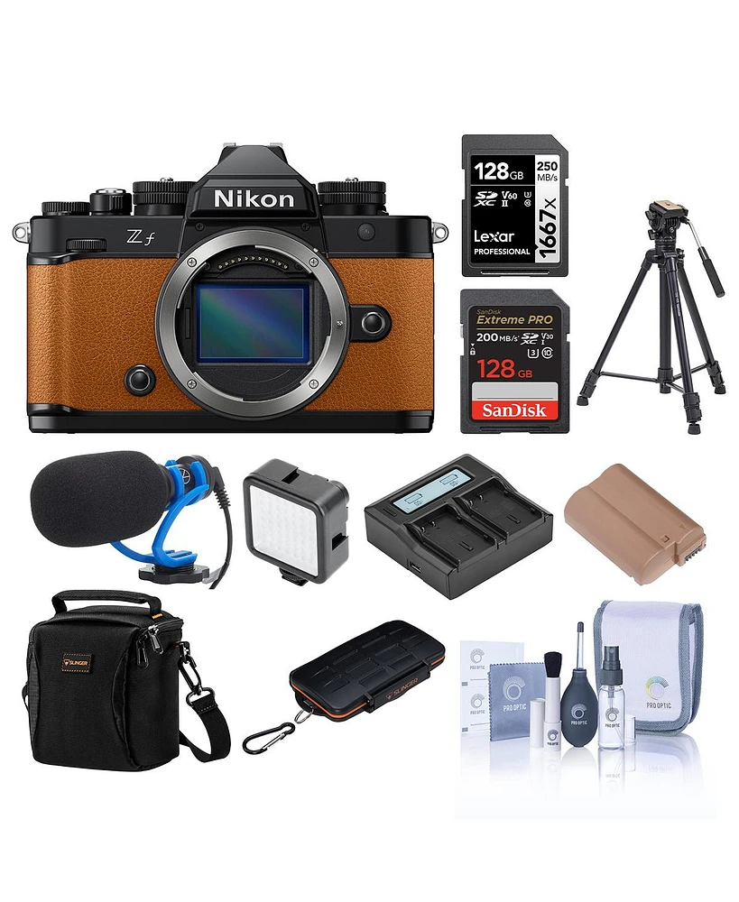 Nikon Z f Mirrorless Camera, Orange, Bundle with 2x 128GB Memory Card, Backpack, En-EL15c Battery, Smart Charger Plate, Dual Smart Charger, Microphone