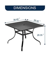 Piece Metal Patio Outdoor Dining Set with Square Table with 1.65 in. Umbrella Hole and Swivel Chairs