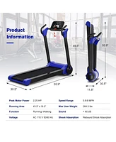 2.25 Hp Electric Motorized Folding Running Treadmill Machine with Led Display-Navy