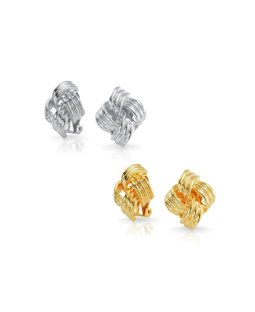 Bling Jewelry Set of 2 Geometric Twist Rope Knot Clip-On Earrings For Non-Pierced Gold Plated