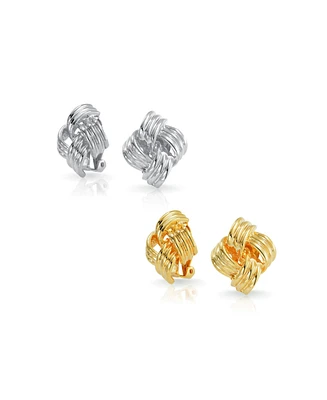Bling Jewelry Set of 2 Geometric Twist Rope Knot Clip-On Earrings For Non-Pierced Gold Plated