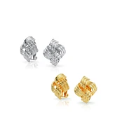 Bling Jewelry Set of 2 Geometric Twist Rope Knot Clip-On Earrings For Non-Pierced Gold Plated