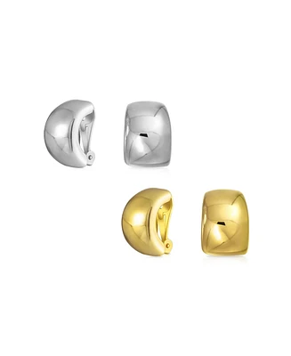 Bling Jewelry Set of 2 Huggie Shrimp Half Hoop Clip-On Earrings for Non-Pierced Gold Plated
