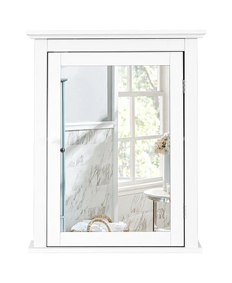 Gymax Bathroom Mirror Cabinet Wall Mounted Adjustable Shelf Medicine Storage White