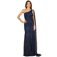 Lara Women's One Shoulder Cape Gown