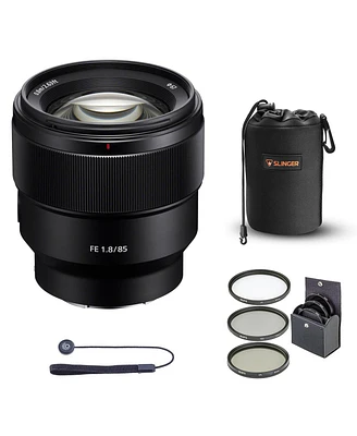 Sony Fe 85mm f/1.8 Lens for Sony E, Bundle with 67mm Filter Kit, Lens Case, Cleaning Kit, Lens Cap Tether