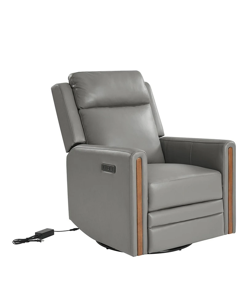 Jaime Genuine Leather Swivel Power Recliner Built-in Usb Port with Adjustable Headrest