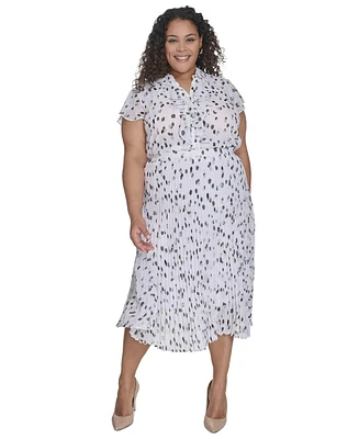 Calvin Klein Plus Size Pleated Dot-Print Skirt