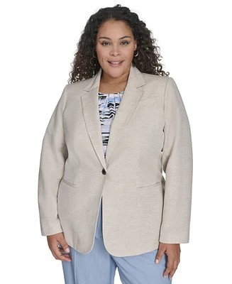 Calvin Klein Plus Linen-Blend One-Button Blazer