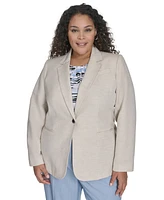 Calvin Klein Plus Linen-Blend One-Button Blazer