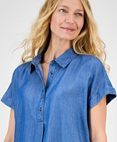 Style & Co Women's Chambray Short-Sleeve Shirtdress, Exclusively at Macy's
