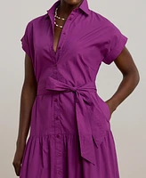 Lauren Ralph Women's Eyelet Broadcloth Tiered Shirtdress