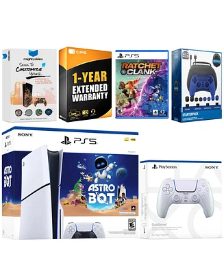 Sony PlayStation 5 Slim Disc Astro Bot, Rachet and Clank Bundle with Extra Volcanic Red Controller, Pro Gamer Starter Kit, MightySkins Code 1 Year