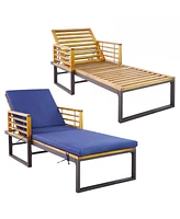 2PCS Patio Cushioned Chaise Lounge Chair Adjustable Reclining Lounger