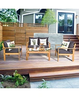 4PCS Patio Furniture Set Acacia Wood Thick Cushion Loveseat Sofa