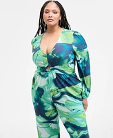 Nina Parker Trendy Plus Long-Sleeve Ring-Detail Jumpsuit