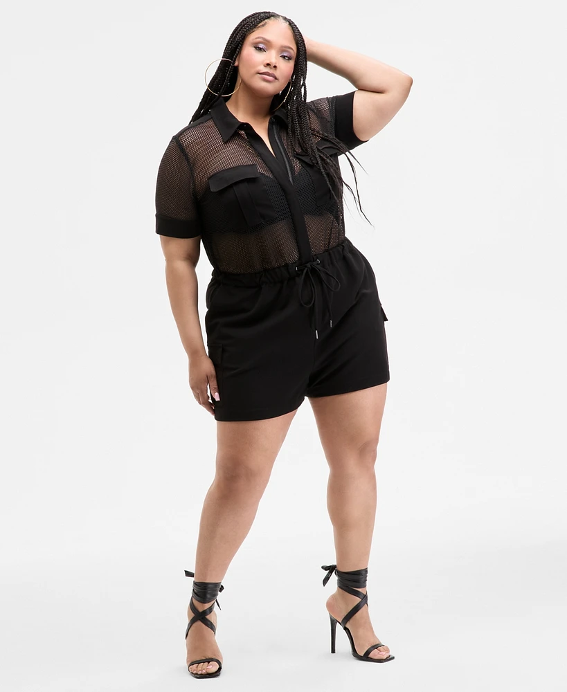 Nina Parker Trendy Plus Mesh Utility Romper