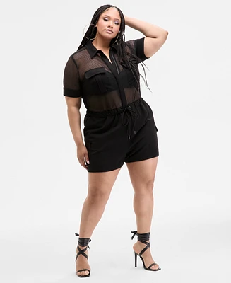 Nina Parker Trendy Plus Mesh Utility Romper