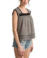 Lucky Brand Women's Cotton Lace-Trim Gingham Tank Top
