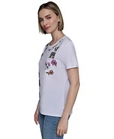 Karl Lagerfeld Paris Petite Multi Embroidered T-Shirt