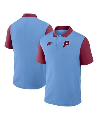 Nike Men's Light Blue/Burgundy Philadelphia Phillies Cooperstown Collection Color-Block Victory Performance Polo Shirt