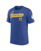 Nike Men's Heather Royal Milwaukee Brewers Cooperstown Collection Eras Tri-Blend T-Shirt