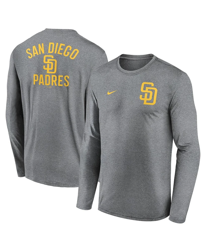 Nike Men's Heather Charcoal San Diego Padres 2-Hit Legend Performance Long Sleeve T-Shirt