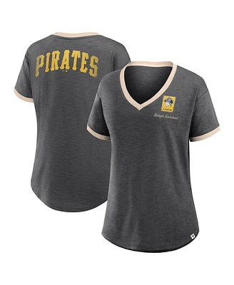 Fanatics Women's Black Pittsburgh Pirates Binge Worthy Stadium Slub V-Neck T-Shirt