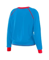 Wear By Erin Andrews Women's Light Blue/Red Houston Oilers Tie-Front Long Sleeve Top