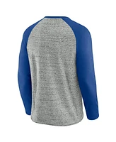 Fanatics Men's Heather Gray Atlanta Braves Raw Edge Raglan Long Sleeve Baseball T-Shirt