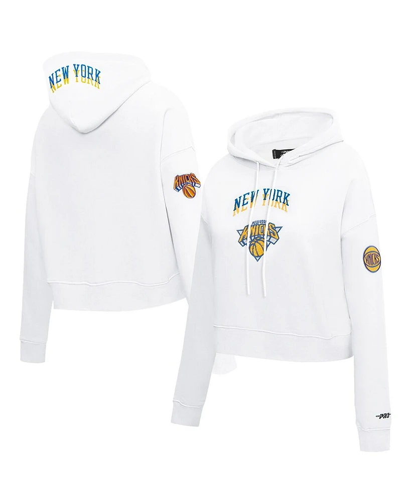 Pro Standard Women's White New York Knicks 2024/25 City Edition Chenille Applique Cropped Pullover Hoodie