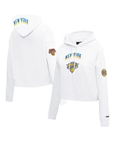 Pro Standard Women's White New York Knicks 2024/25 City Edition Chenille Applique Cropped Pullover Hoodie