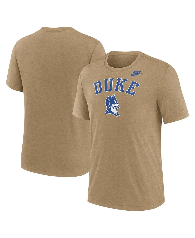 Nike Men's Heather Light Brown Duke Blue Devils Legacy Arch Tri-Blend T-Shirt