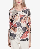 Alfred Dunner Petite Natural Instinct Tropical Mesh Top With Necklace