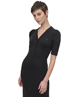 Dkny Jeans Women's Puff-Sleeve Henley Midi Dress