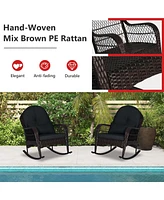 Patio Wicker Rocking Chair with Seat Back Cushions & Lumbar Pillow Porch