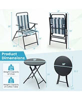 3pcs Patio Folding Dining Table Chair Set Heavy-Duty Metal Portable Outdoor