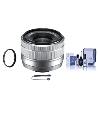 Fujifilm Xc 15-45mm f/3.5-5.6 Ois Pz Lens, Silver, Bundle with ProOptic 52mm Uv Filter, Cleaning Kit, Lens Cap Tether