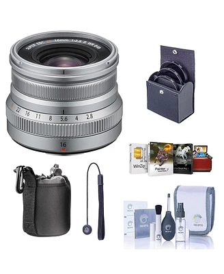 Fujifilm Xf 16mm f/2.8 R Wr Lens, Silver, Bundle with ProOptic 49mm Filter Kit, Lens Case, Cleaning Kit, Lens Cap Tether, Mac Software Kit