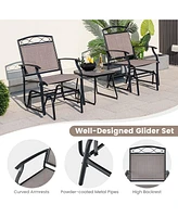 4pcs Patio Glider Set Single Swing Rocking Chair Heavy-Duty Metal Frame Outdoor