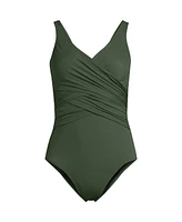 Lands' End Women's Slender Suit Wrap One Piece Swimsuit
