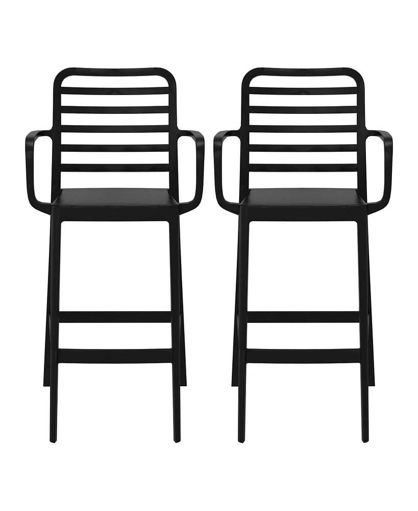 29.5" Outdoor Polypropylene Plastic Patio Bar Height Stools (Set of 2)