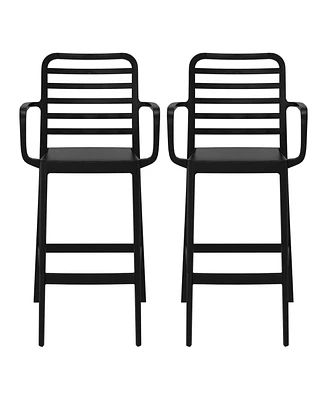 29.5" Outdoor Polypropylene Plastic Patio Bar Height Stools (Set of 2)