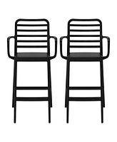 29.5" Outdoor Polypropylene Plastic Patio Bar Height Stools (Set of 2)