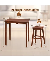 3-Piece Bar Table Set with Pub Table and 2 Saddle Stools