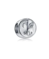 Bling Jewelry Set of 2 Symbolic Flower Ornate Fleur De Lis Charm Bead Sterling Silver