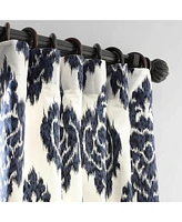 Half Price Drapes Ikat Blue Damask Printed Cotton Room Darkening Curtain