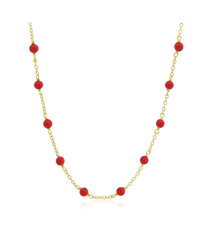 The Lovery Coral Bead Station Necklace 14K Gold