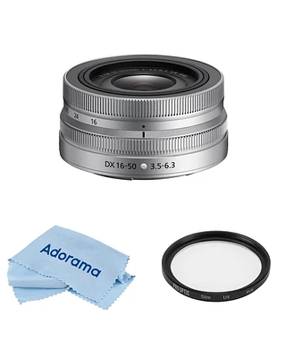 Nikon Nikkor Z Dx 16-50mm f/3.5-6.3 Vr Lens, Silver, Bundle with ProOptic Pro Digital 46mm Multi Coated Uv Filter, Cleaning Cloth